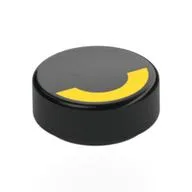 Tile Round 1 x 1 with Yellow Semi-Circle (Closed Eye) Print, Black