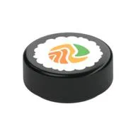 Tile Round 1 x 1 with Sushi Print, Black