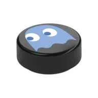 Tile Round 1 x 1 with Medium Blue Ghost Print, Black