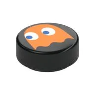 Tile Round 1 x 1 with Orange Ghost Print, Black