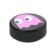 Tile Round 1 x 1 with Bright Pink Ghost Print, Black
