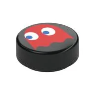 Tile Round 1 x 1 with Red Ghost Print, Black