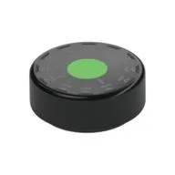 Tile Round 1 x 1 with Bright Green Center Circle, White Print, Black