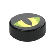 Tile Round 1 x 1 with Lime/Bright Light Yellow, Black Pupil Print, Black