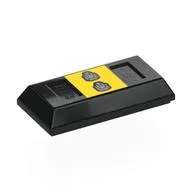 Tile Special 1 x 2 with Sloped Walls with Yellow Square, Silver Shapes Print, Black