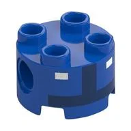 Brick Round 2 x 2, Pin Holes with Dark Blue Toad Pit Crew Torso, White Buttons Print, Blue