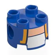 Brick Round 2 x 2, Pin Holes with Gold Lapels, Dark Blue Trim, and White Undershirt Print, Blue