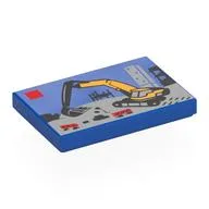 Tile 2 x 3 with LEGO Set, Excavator Print, Blue