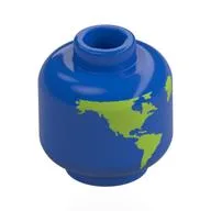 Minifig Head, Globe, Bright Green Land Print, Blue