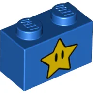 Brick 1 x 2 with Star with Eyes Print, Blue