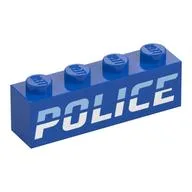 Brick 1 x 4 with Bright Light Blue and White 'POLICE' Print, Blue