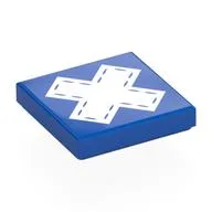 Tile 2 x 2 with White X, Stitches Print, Blue