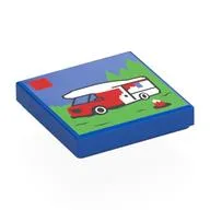 Tile 2 x 2 with LEGO Set, Camper Print, Blue