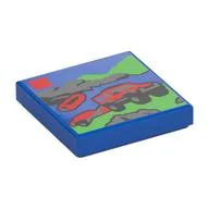 Tile 2 x 2 with LEGO Set Box Print, Blue