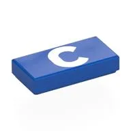 Tile 1 x 2 with White 'C' Print, Blue