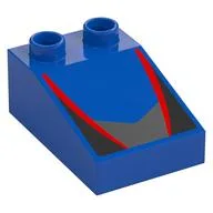 Duplo Brick 3 x 2 Slope 33° with Black, Red, and Gray Panels Print, Blue