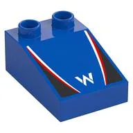 Duplo Brick 3 x 2 Slope 33° with Black, Red, and White Panels, White 'W' Print, Blue
