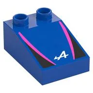 Duplo Brick 3 x 2 Slope 33° with Black and Dark Pink Panels, White 'A' Print, Blue