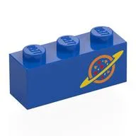 Brick 1 x 3 with Orange Planet, Yellow Ring, Specks Print, Blue