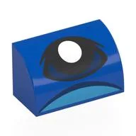 Brick Curved 1 x 2 x 1 No Studs with Dark Blue Eye, White Pupil Print, Blue