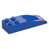 Brick Curved 6 x 2 with White 'W", White/Red Stripes Print, Blue