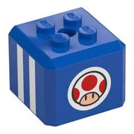Brick Special Cube with 2 x 2 Studs on Top with Toad, White Stripes Print, Blue