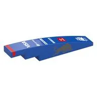 Brick Curved 1 x 6 with Silver Bull On Sides, Red Stripe, White Sponsors Print, Blue