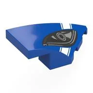 Brick Wedged, Curved 4 x 2 with Stud Notch Right with Black/Dark Bluish Grey Headlight, White Stripe Print, Blue