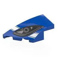 Brick Wedged, Curved 4 x 2 with Stud Notch Left with Black/Dark Bluish Grey Headlight, White Stripe Print, Blue