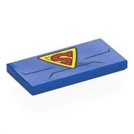 Tile 2 x 4 with Chest, Yellow S on Yellow Triangle (Superman Logo) Print, Blue