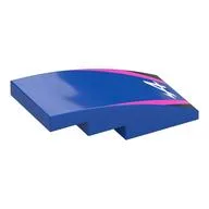Brick Curved 4 x 2 No Studs with White 'A', Dark Pink/Black Stripes Print, Blue