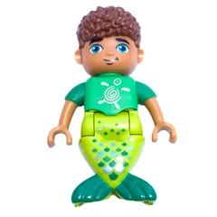 Duplo Figure with Hair Curly Reddish Brown, Lime Mermaid Legs, Bright Green