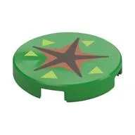 Tile Round 2 x 2 with Black/Nougat Star, Green/Lime Triangles (Fossil Dig) Print, Bright Green