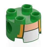 Brick Round 2 x 2, Pin Holes with Gold Lapels, Dark Green Trim, and White Undershirt Print, Bright Green