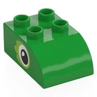 Duplo Brick 2 x 3 with Curved Top with Eyes Print, Bright Green