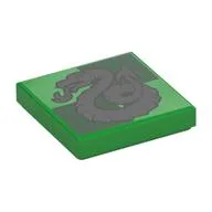Tile 2 x 2 with Silver Snake, Slytherin Crest Print, Bright Green