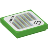 Tile 2 x 2 with 'Start' and Pipe with Squared Border, and Barcode Print (Sticker), Bright Green