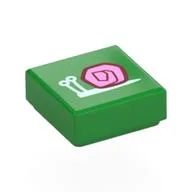 Tile 1 x 1 with Light Aqua Snail, Dark Pink/Dark Red House (Gary) Print, Bright Green