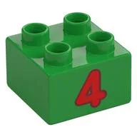 Duplo Brick 2 x 2 with Red '4' Print, Bright Green