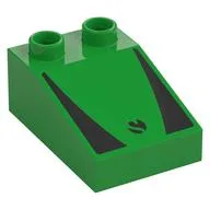 Duplo Brick 3 x 2 Slope 33° with Black Panels and Circle Symbol Print, Bright Green
