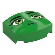 Brick Round 3 x 4, Curved Triple, No Studs with Face, Black Eyebrows, Bright Green/Lime Eyes, Green Lips, Freckles Print, Bright Green