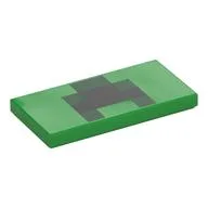 Tile 2 x 4 with Pixel Squares (Creeper Mouth) Print, Bright Green