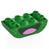 Duplo Brick 2 x 4 Curved Bottom with Dark Green Mouth, Pink Tongue, Lime Spots Print, Bright Green