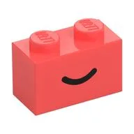 Brick 1 x 2 with Black Curved Line / Smile Print, Coral