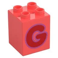 Duplo Brick 2 x 2 x 2 with Red 'G' Print, Coral