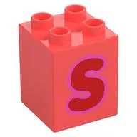 Duplo Brick 2 x 2 x 2 with Red 'S' Print, Coral