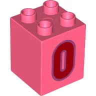 Duplo Brick 2 x 2 x 2 with Red '0' Print, Coral