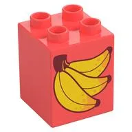 Duplo Brick 2 x 2 x 2 with Bananas Print, Coral