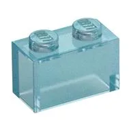 Brick 1 x 2 without Bottom Tube, Opal Trans-Light Blue