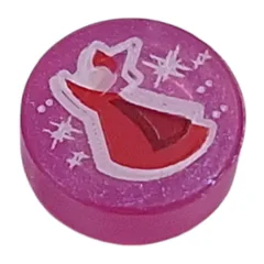 Tile Round 1 x 1 with Red Fairy Godmother Print, Opal Trans-Dark Pink